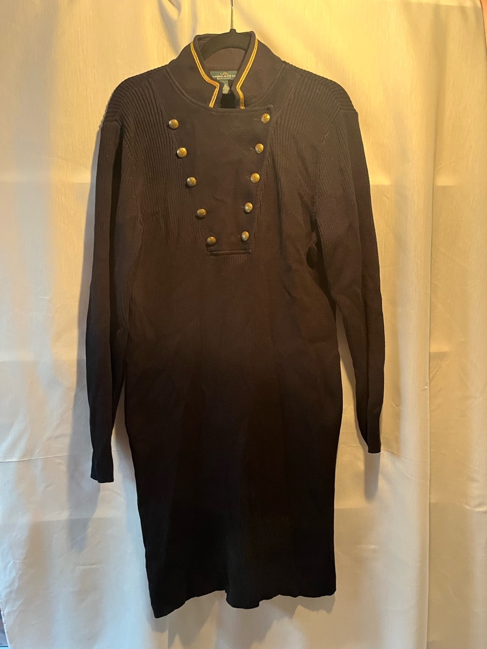 Ralph Lauren Black Long-Sleeve Military Button Knit Dress